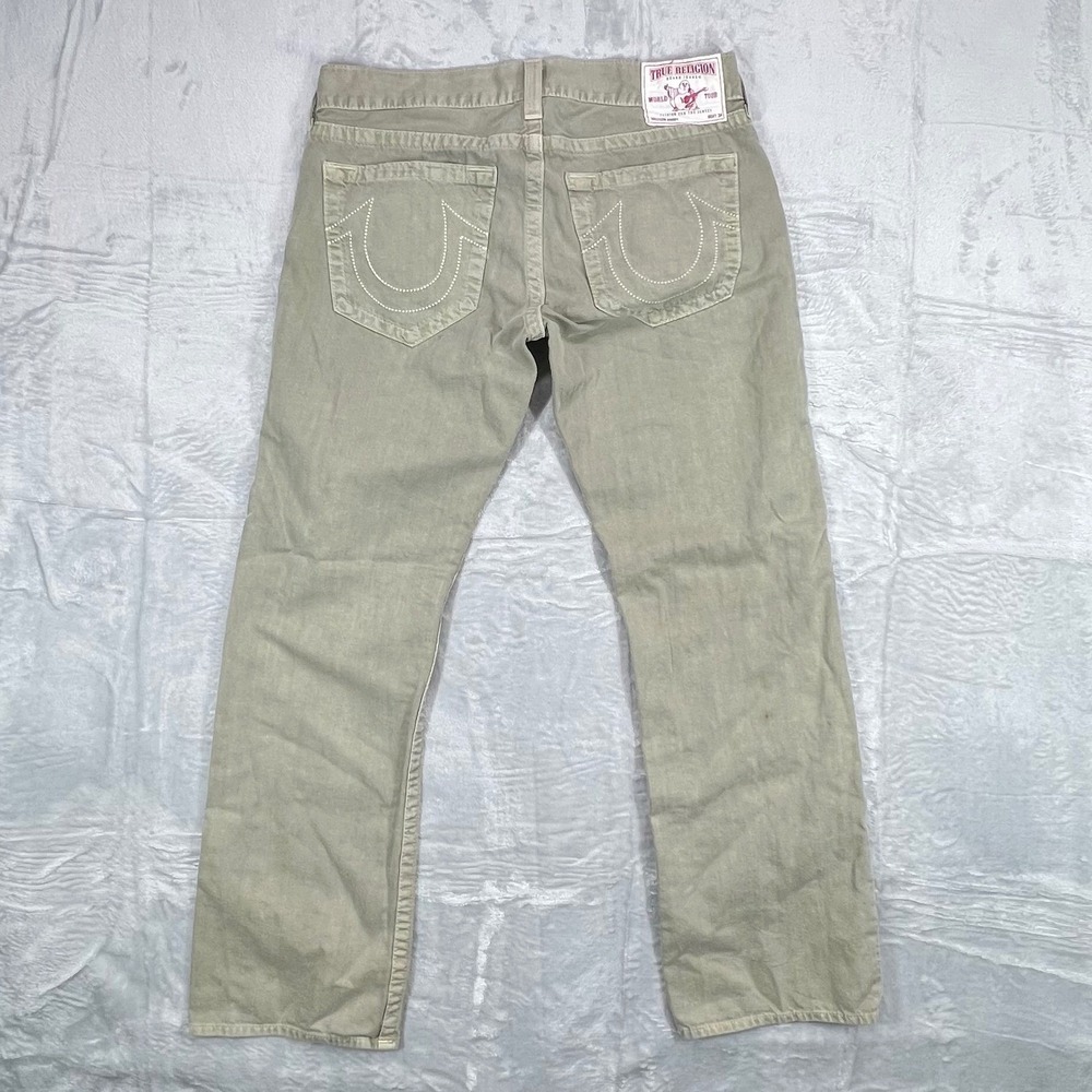 True Religion Brand Jeans Mens Size 36 Olive Green Straight Leg Made USA - Picture 2 of 10